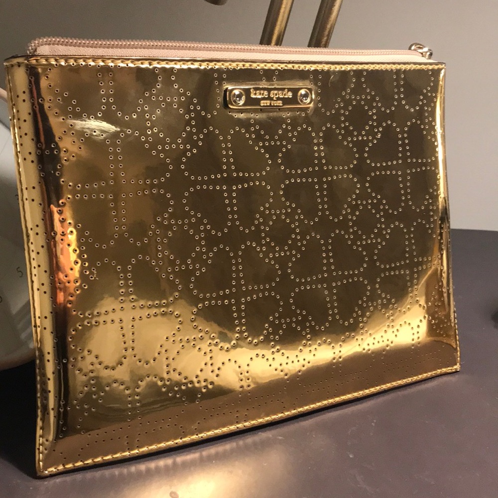 Kate Spade Metallic Gold Hearts Clutch